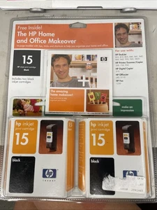 (2) (ONE PKG) Genuine HP 15 Black Ink Cartridges New & SEALED 07/2005 EXP - Picture 1 of 3