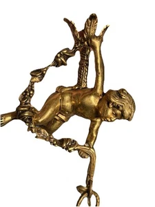 Vintage Brass Cherub Chandelier – 5-Arm Rococo Baroque Fixture – Made in Spain - Picture 1 of 8