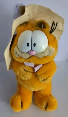 Vintage 1981 Dakin Garfield 10" Sunhat Pink Flower Cat Plush RARE HTF - Image 1 of 4