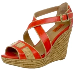 * Miz Mooz Kenya Women’s Sz 6 US Sandal Heel Wedge Leather Shoes Orange - Picture 1 of 17