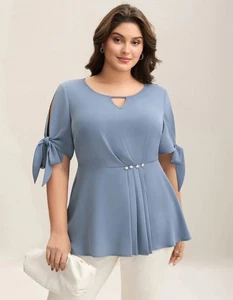 Blusa BloomChic azul con mangas de lazo talla 18-20. 15 - Imagen 1 de 9