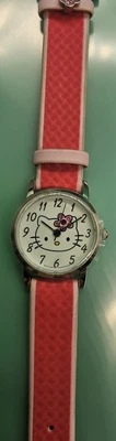 Hello Kitty Round Silver Tone Case Pink Faux Leather Band Watch NO Box Eb - Image 1 of 4