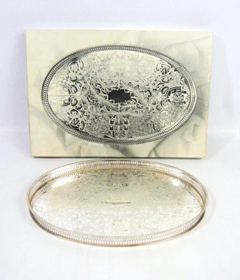 Viners Of Sheffield Silver Plate Oval Gallery Drinks Tray - Boxed - Image 1 of 4