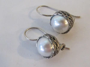 Jae 925 Sterling Silver Vintage Israel Pearl Modernist Leverback Earrings B3 - Picture 1 of 5