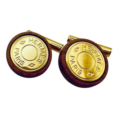 HERMES Gemelos Serie Oro Cadena Redonda Madera Metal NOBOX Foto 1 de 4