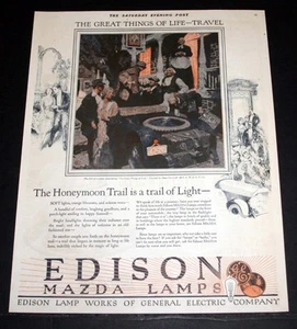 1921 ALTE ZEITSCHRIFT DRUCKANZEIGE, EDISON MAZDA LAMPEN - DIE FLITTERWOCHEN SPUR DES LICHTS, GE! - Bild 1 von 1