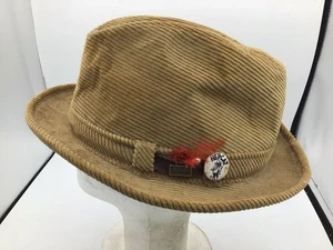 Vintage Adam braun Cord Fedora Stil Hut mit Feder Gr. XL 7 1/2 7 5/8 Q1 - Bild 1 von 6