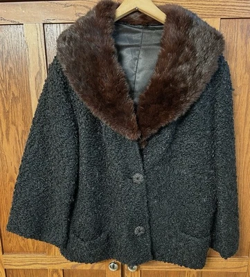 Chaqueta de visón de lana de cordero rizado persa de colección para mujer Hollywood Glam 1950-60 talla L Foto 1 de 4