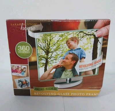 Nuevo Marco de Fotos de Vidrio Giratorio Sarah Peyton Hogar Doble Cara 360° 4" x 6" Foto 1 de 4