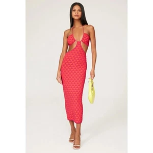 Vestido Kiana Midi Corte Sólido y Rayas Textura Geo Rojo Talla Pequeña Festival - Imagen 1 de 11