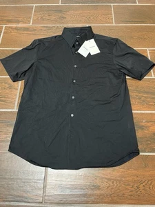 Nodo struttura nero con bottoni manica corta uomo Theory Irving taglia L nuovo con etichetta - Foto 1 di 7