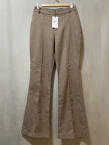 NWT 7 For All Mankind Women Zip Front Hi-Rise Flare Pants SZ 4 Brown Houndstooth - Picture 1 of 10