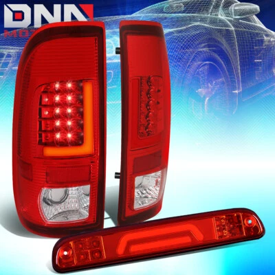 FIT 99-07 FORD SUPER DUTY LUZ TRASEIRA LED L-BAR VERMELHA + 3D TERCEIRA TERCEIRA LÂMPADA DE FREIO/CARGA - Imagem 1 de 4