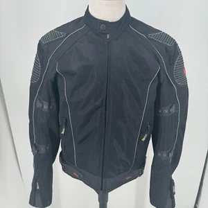 Xelement MENS Black Nylon Full Zip Reflective Piping Motorcycle Coat Jacket L - Picture 1 of 24