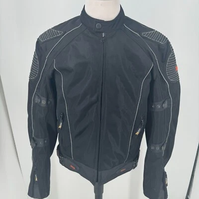 Xelement MENS Black Nylon Full Zip Reflective Piping Motorcycle Coat Jacket L - Image 1 of 4