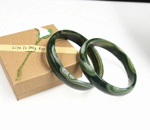 Pair China green agate jade bangle bracelet big size 70 mm +box - Picture 1 of 1