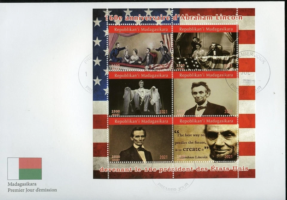 MADAGASCAR 2021 160th ANN OF THE INAUGURATION OF ABRAHAM LINCOLN SHEET FDC - Image 1 of 1