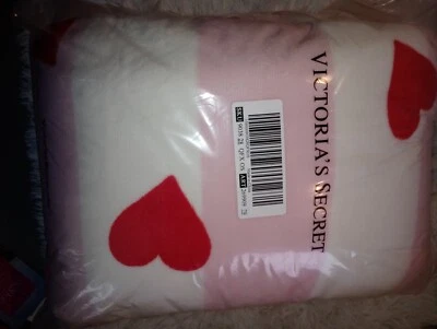 VICTORIA'S SECRET Acogedora Manta Sherpa de Felpa 60"x50" Rosa Rayas Corazones Rojos Foto 1 de 4