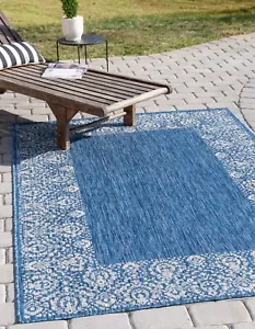 Unique Loom Outdoor Border Collection Area Rug - Floral Border (4' 1" x 6' 1"... - Picture 1 of 9