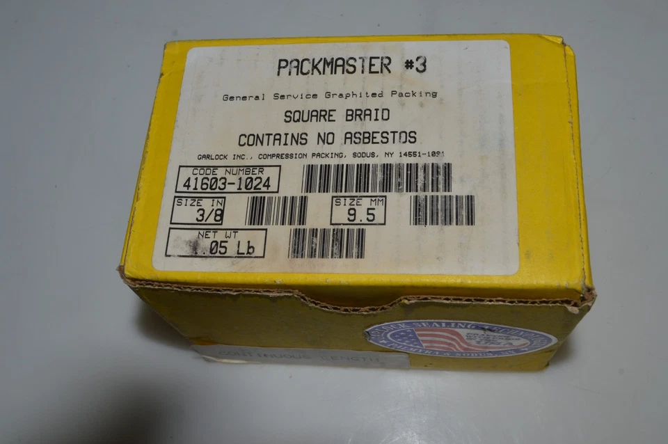 ^^ GARLOCK PACKMASTER #3 41603-1024 3/8" .05 LB SQUARE BRAID NEW IN BOX (LAU2) - Image 1 of 3