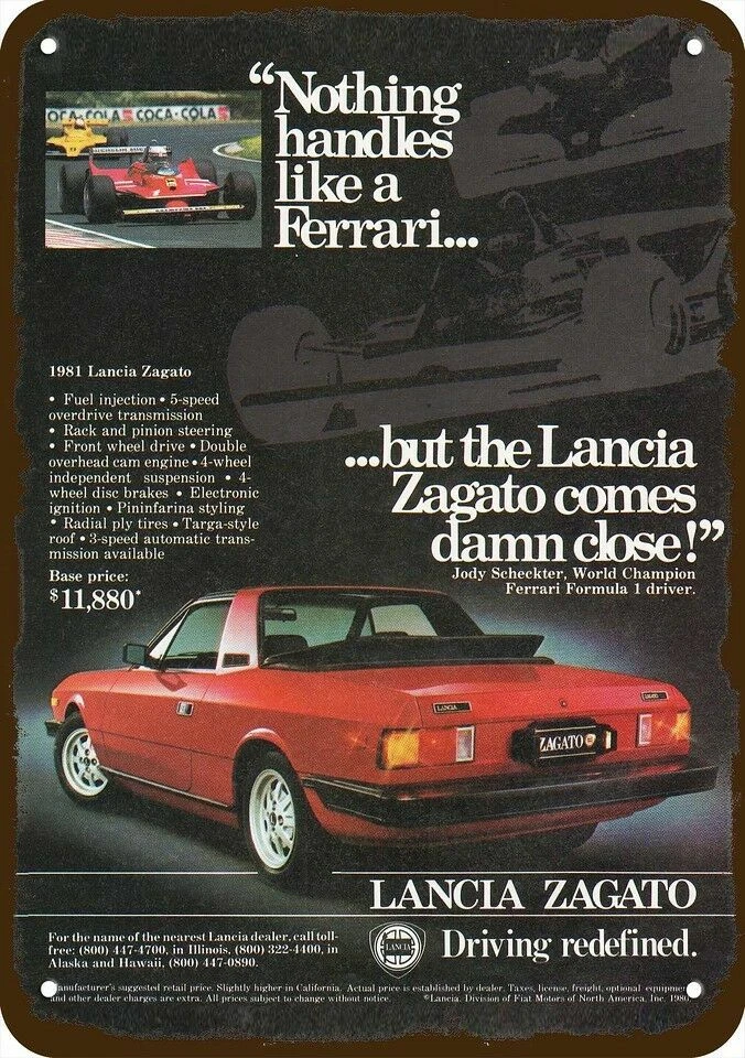 LANCIA ZAGATO 1981 Targa techo 5 velocidades coche rojo aspecto vintage réplica letrero de metal Foto 1 de 1