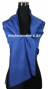 Large 76"x27" Handmade Double Layer Silk Scarf Shawl Wrap, Royal Blue Solids - Picture 1 of 3