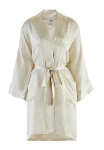 Robe Women's One Size Beige 100% Mulberry Silk Kimono Short 38 Inch Length - Picture 1 of 7