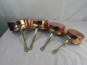 Stieltopf Kasserolle Kupfer 4 Stück Griff Messing Serie Topf Vintage Zinn 6c3 - Bild 1 von 17