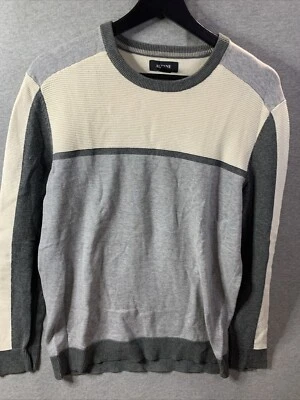 Suéter tejido pulóver Alfani para hombre talla mediana gris blanco manga larga sudadera Foto 1 de 4