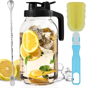 Glass Mason Jar Pitcher 64 Oz with Pour Spout Lid for Cold Brew Coffee Juice - Picture 1 of 1