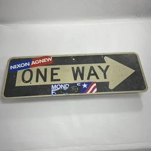 Authentic Retired ONE WAY Road Sign 36x12 Political Stickers. - Picture 1 of 6
