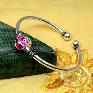 Puro Argento Girevole Viso Zirconia Cubica Braccialetto Bracciale Aperto - Foto 1 di 3