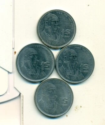 4 MOEDAS DIFERENTES DE 1 PESO do MÉXICO (1984, 1985, 1986 e 1987) - Imagem 1 de 2