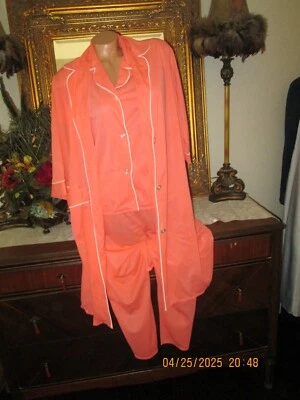 Vintage Mujer Sears 3 Piezas Bata Pijama Conjunto Naranja Nylon Lencería Talla 34 NUEVO Foto 1 de 4