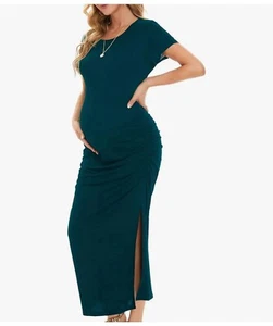 Smallshow Women's Split Long Maternity Dress Short Sleeve - Picture 1 of 6