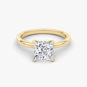 2 Ct Princess Cut Lab Grown Diamond Hidden Halo Engagement Ring 14k Yellow Gold - Picture 1 of 4