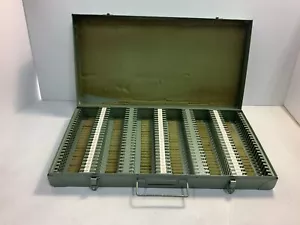 Caja de almacenamiento de fotografías de metal vintage Dunco 150 diapositivas verde luz - Imagen 1 de 11