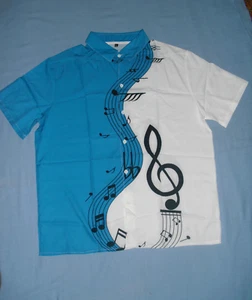 NUEVO SIN ETIQUETAS Notas Musicales Para Hombre SS Talla L Azul Blanco Camisa DZ-80372 - Imagen 1 de 3