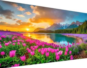 Diamond Art Kits for Adults Sunset Lake,5D Large Landscape Diamond Painting Kits - Picture 1 of 7