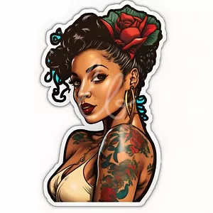 3 bellissimi adesivi vinile pin up ragazza afroamericana tatuati - Foto 1 di 3