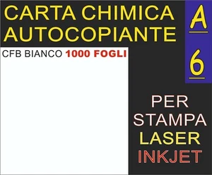 1000 FOGLI CARTA CHIMICA A6 AUTOCOPIANTE CFB BIANCO X STAMPANTE LASER INKJET - Foto 1 di 1