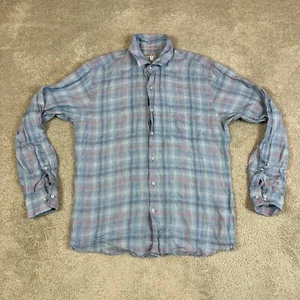 Peter Millar Hemd Herren mittelblau Leinen gestreift kariert Knopfleiste Krone - Bild 1 von 11