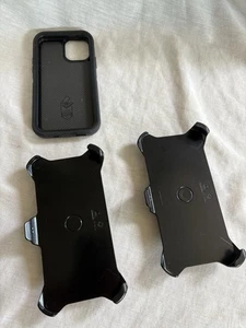 Otterbox Defender Iphone 12 Case Black + 2 Belt Holster Clips - Picture 1 of 8