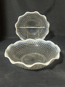 VTG Anchor Hocking MOONSTONE Clear Opalescent Hobnail Divided Dish & Fruit Bowl - Picture 1 of 8