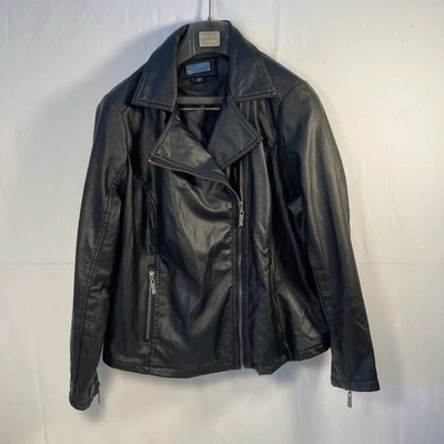 JouJou Leather Jacket Women's Size 1X Plus Classic Black Biker Wrap Zip Closure  - Image 1 of 4