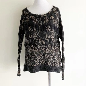 Suéter Free People XS Floral Fields Gran Tamaño Cremallera Patrón Gris Marrón - Imagen 1 de 9