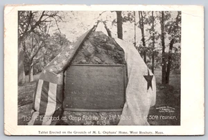 Postcard Tablet Erected Grounds of M.L. Orphans Home West Roxbury Mass GAR - Picture 1 of 3
