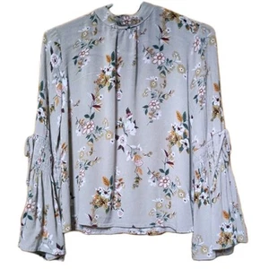 Le Lis Top Floral Boho Feminine Bow Flare Sleeve Cottagecore Shirt Blouse Size M - Picture 1 of 4