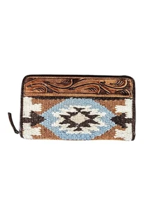 Ariat Wool Blanket Leather Tooled Edge Western Zip Around Wallet - Picture 1 of 7