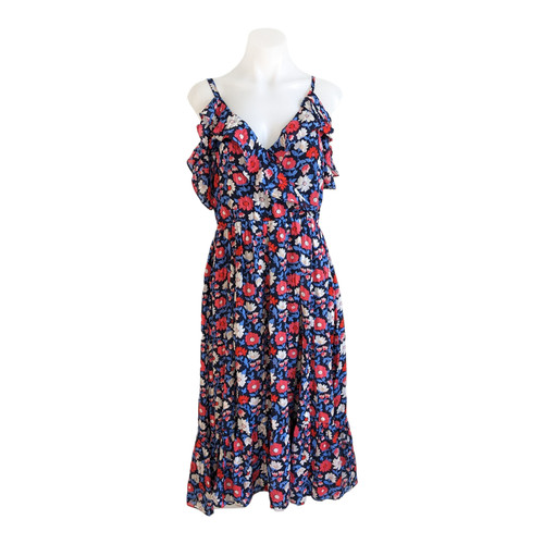 Abito Kate Spade taglia 4 margherita raso midi blu navy seta collo a V senza maniche